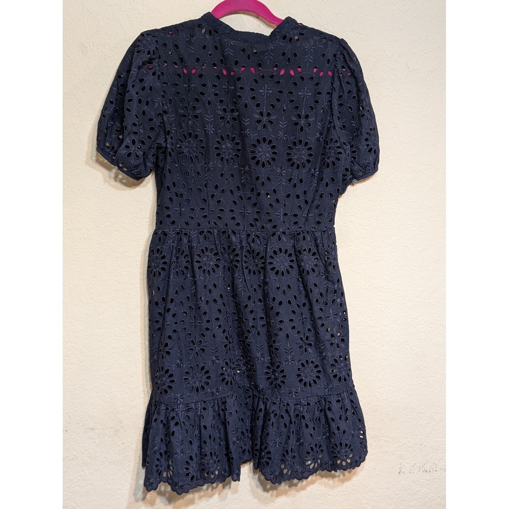 J. Crew Navy Blue Eyelet Flutter‎ Sleeve Dress Women's Size 0 - Picture 3 of 4